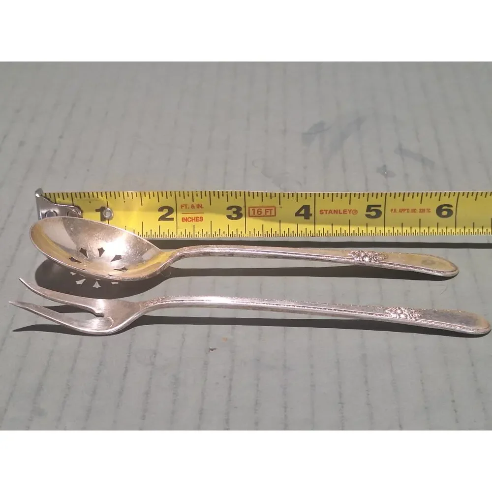 1847 Rogers Bros Adoration Silverplate Pickle Fork Pierced Serving Spoon Set